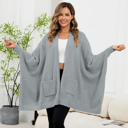 Wearable Blanket Sherpa Poncho Unique Office Work Warm Cozy Shawl TV Throw Blankets, Plush Cape Wrap for Adults Dark-gray