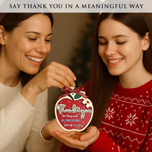 Teacher Christmas Ornament 2025 – 3-Layer Apple Ornament with Puzzle Heart, Thank You Gift for Teachers, Meaningful Teacher Appreciation for Women 3 Layers Apple Teacher Ornaments