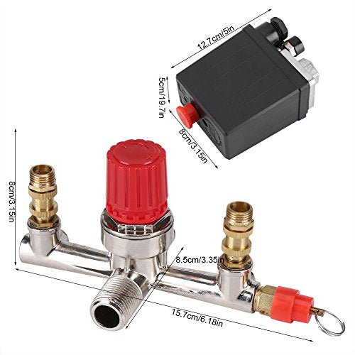 Fdit Air Compressor Pressure Switch Gauge Double Safety Valve Pressure Control with 120 Psi Pressure Regulator 230 V