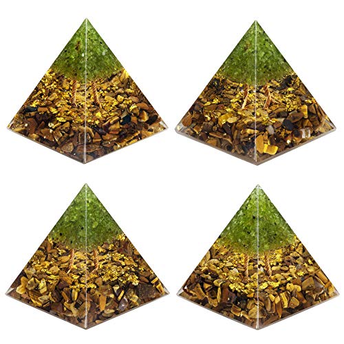 Nupuyai Tree of Life Peridot and Tiger's Eye Crystal Orgone Pyramid Stone for Protection, Reiki Healing Chakra Meditation Energy Generator for Home Decor Tiger's Eye Stone
