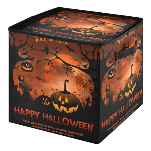 YETTASBIN Halloween Pumpkin Large Christmas Ornament Storage Box with Zipper & Adjustable Dividers, Storage Container with Lid & Handles for 64 Holiday Ornaments 3-Inch, 13 x 13 Inch
