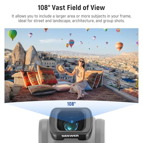 NEEWER Black Diffusion 1/4 Filter for Mist Cinematic Effect with 108° FOV Wide Angle Lens & Screen Protector Compatible with DJI Osmo Pocket 3 / Pocket 4 / Xtra Muse, FL-B33 1/4 Black diffusion&0.75X Wide Angle Lens