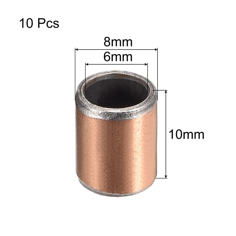 [Australia - AusPower] - uxcell Sleeve Bearings 6mm Bore x 8mm OD x 10mm Length Plain Wrapped Oil-less Bushing 10pcs 6x8x10mm 