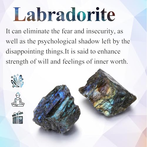 Jovivi 2pcs Raw Labradorite Crystals,Large 1.6"-2.2" Rough Stones Bulk