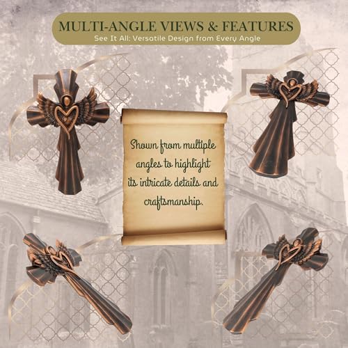 BestGiftEver Rustic Angel Wing Wall Cross, Vintage Brown