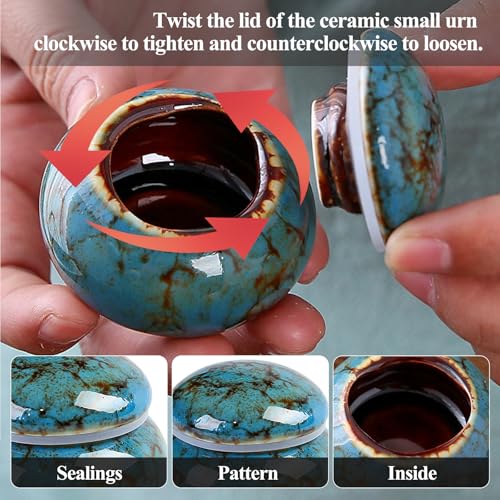 Small Urns for Human Ashes Keepsake,Ceramic Small Cremation Urn for Ashes for Women Adult Male with Gift Box and Velvet Bag 1.6'' Mini Urns for Pet Urn Dog Cat Ashes Keepsake Blue Blue Ceramic