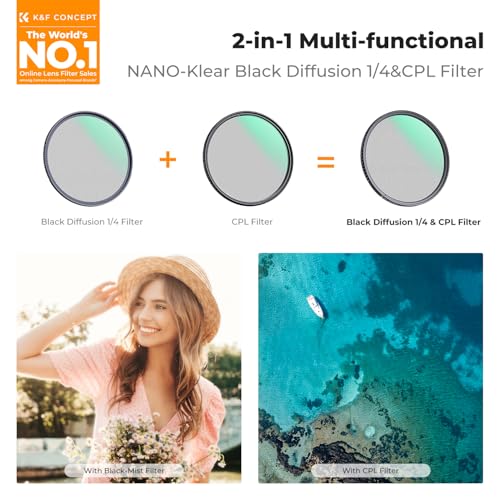K&F CONCEPT 58mm Black Diffusion 1/4 & Circular Polarizing in-1 Filter