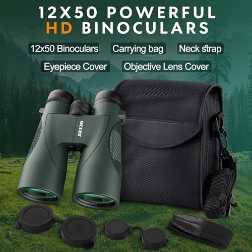 Occer 12x50 Binoculars for Adults High Powered for Bird Watching Green Tactical Edition-Green