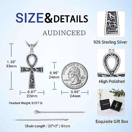Cremation Jewelry 925 Sterling Silver Urn Necklace for Ashes for Women Men Memorial Pendant for Human Ashes Keepsake Put in Ashes of Loved Ones Cat Pet H-Ankh Cross
