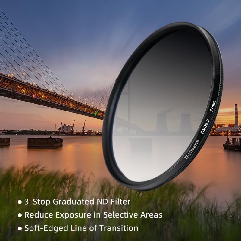 7artisans GND 0.9 Rotatable Soft Gradual Filter (3 Stops) 46mm/49mm/52mm/55mm/58mm/62mm/67mm/72mm/77mm/82mm GND 0.9 Neutral Gray Graduated Filter Lens(62mm) 62mm