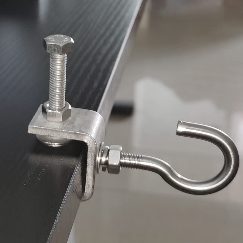 [Australia - AusPower] - 2 Set Metal Beam Hook 1 Inch Stainless Steel C Clamps and Heavy Duty Hanging J Hook/Threaded Screw Hook for Garage I Beam 1.2 in 