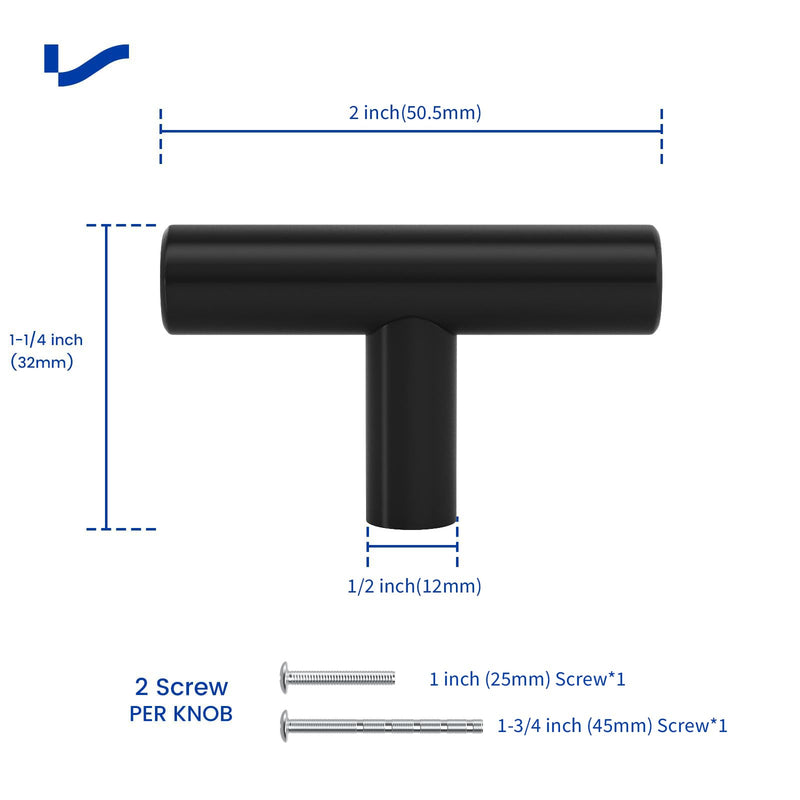 LONTAN 20 Pack Black Cabinet Knobs, Modern T Bar Single Hole Cabinet Hardware for Dresser Cupboard Kitchen Bathroom Black T Bar Knob