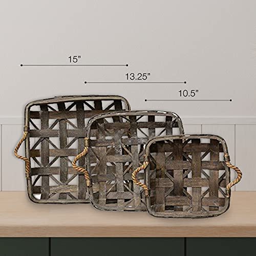 CWI Square Tobacco Basket with Metal Straps - Small, Medium, and Large Hanging Basket for Wall Storage and Decorations - 3 - Dark Brown