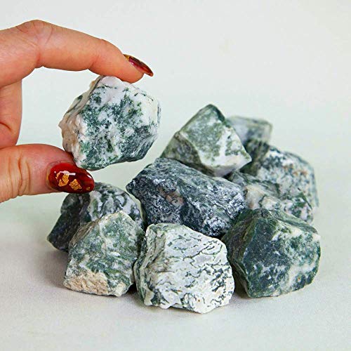 Zenkeeper 1Lb Raw Moss Agate Crystal Stone Rough Gemstones Fountain Rocks for Tumbling, Cabbing, Polishing, Wire Wrapping, Wicca & Reiki Crystal Healing