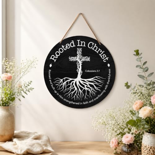 Christian Scripture Prayer Wall Decor Sign for Home Office Bedroom, Rustic Farmhouse Inspirational Christian Religious Bible Verse Hanging Sign Decoration, Faith Gifts for Women Men, Rooted In Christ