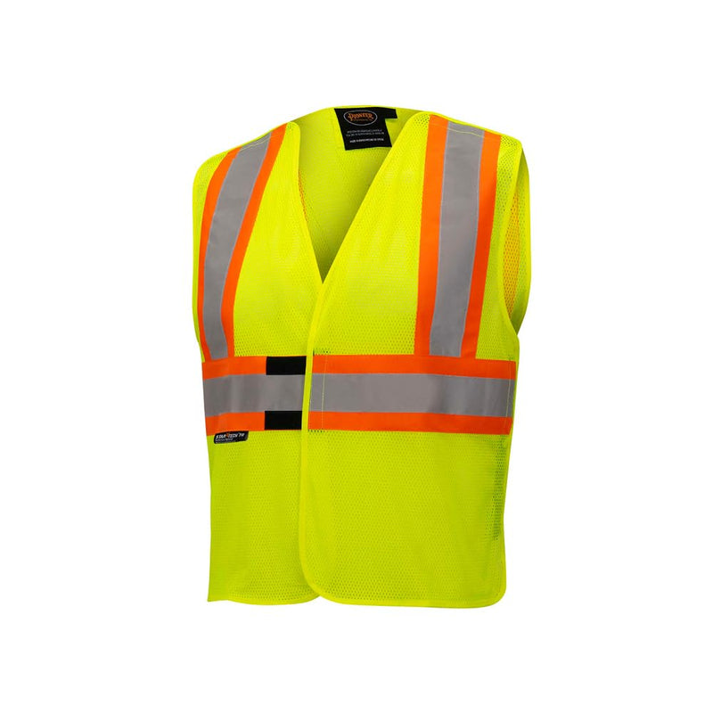 Pioneer Hi Vis Flame Resistant Vest For Men and Women - Self-Extinguishing FR Mesh - Reflective Tape - Class 2 - Hi Vis Yellow Yellow/Green Large-X-Large