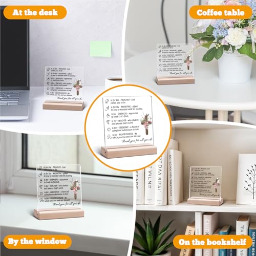 Pastor Appreciation Gifts Pastor Gift Clear Desk Decorative Sign Religious Christian Present for Men Office Decor Appreciation Day Birthday Acrylic Sign With Wooden Stand for Desk Table Shelf