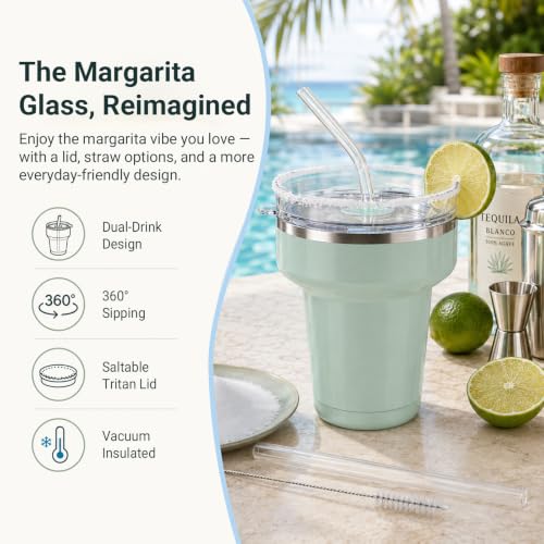 16 oz Insulated Margarita Tumbler with 360° Sippable Lid & Straws Ice Blue/Lilac 16 Ounces