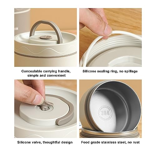 LICAEVEY Insulated Lunch Container, 304 Stainless Steel Leakproof Box with Sealed Lid, Portable Round Thermal Food Jar for Work, School & Outdoor (4 Box) Beige 4 Box