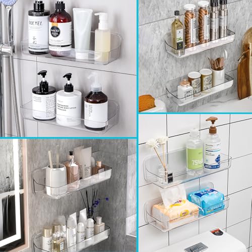 CGBE 2-Pack Adhesive Shower Shelves, Acrylic Bathroom Wall Caddy, Clear Transparent