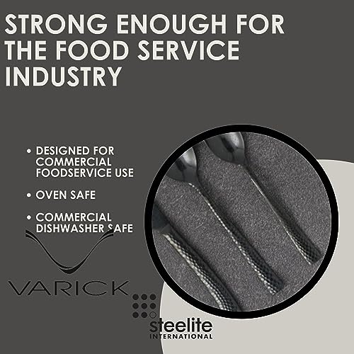 Steelite Varick Malcolm Flatware Silverware, Satin Hammered Texture Modern Handle, 18/10 Stainless Steel Utensils, Silverware for Commercial Foodservice Restaurant Use Black Bouillon Soup Spoon