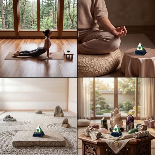 Orgone Crystal Pyramid for Positive Energy, Malachite Sphere Sacred Geometry Healing Crystal Pyramid, Obsidian Crystal Chips Energy Generator, Meditation Energy Healing Decor & 2 pcs Rose Quartz Heart Sacred Geometry Symbol