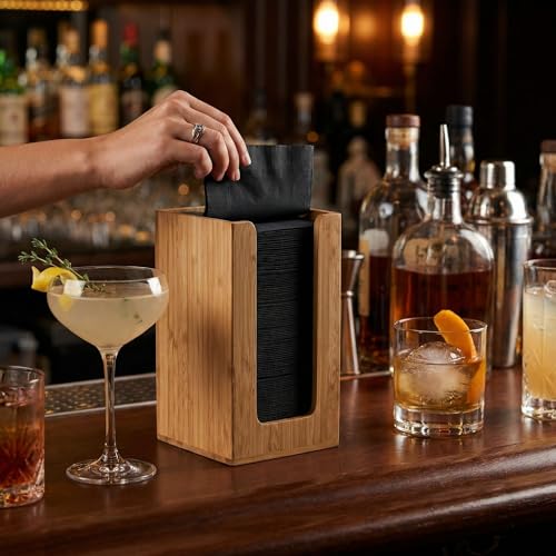 Restaurantware-4.5 x 8 Inch Coffee Cup Dispenser, 1 Countertop Cup Lid Organizer - Holds Cups/Lids/Napkins Up To 3.75 Inch in Diameter, Compact, Bamboo Cocktail Napkin Holder, For Bars or Offices, Cup/Lid/Napkin Natural