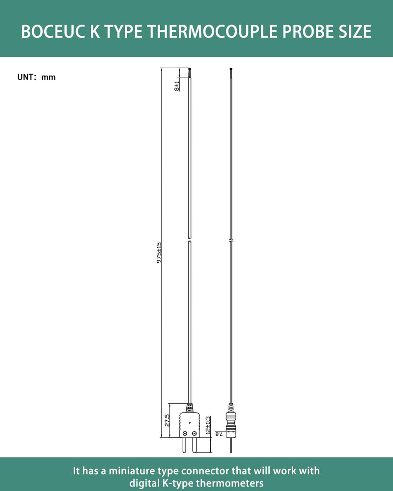 [Australia - AusPower] - K Type Thermocouple Probe, High Accuracy K Type Mini-Connector Thermocouple Temperature Probe Sensor, 1 Meter Long Measure Range -40°C~260°C (-40°F~500°F) 