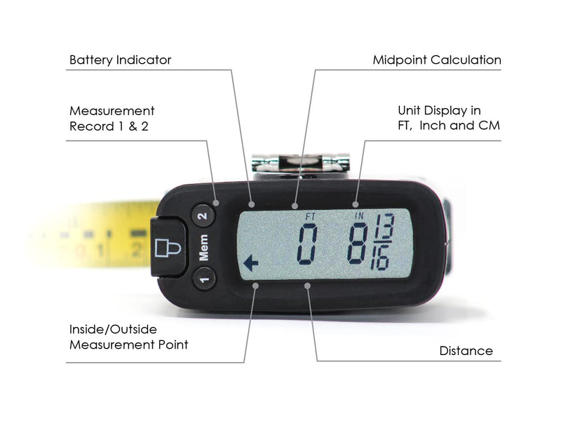 K Digital Tape Measure, Display Reads Accurate Distance, English and Metric Units, Sixteen Feet Length