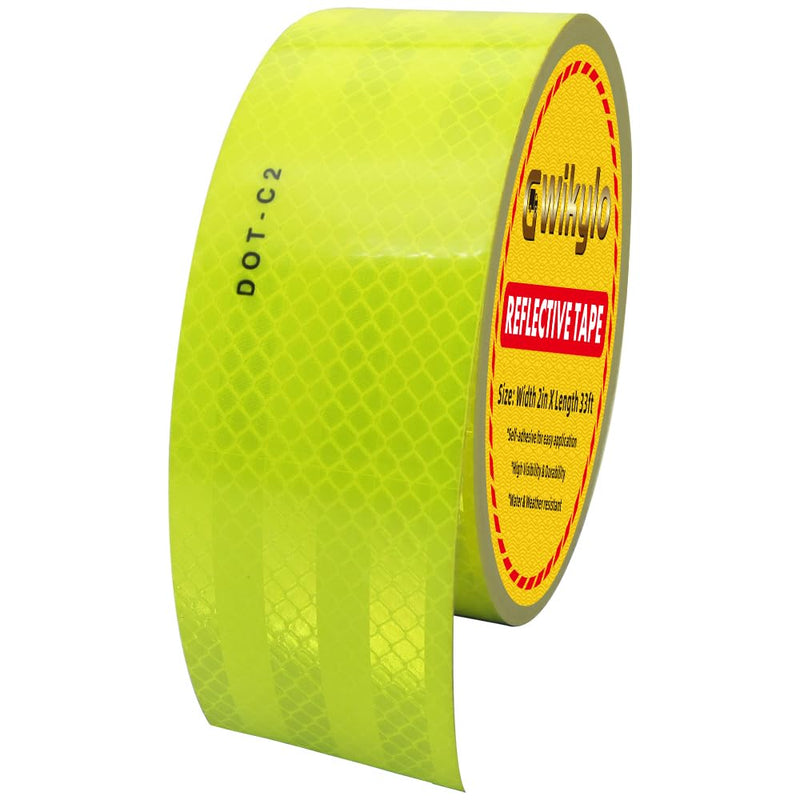 DOT-C2 Yellow Reflective Tape,2 Inch x 33 Ft Waterproof Outdoor Neon Reflector Tape Strips Green Fluorescent Tape for Trailers, Trucks, Auto Signs 2 Inch x 33 Ft Yellow dot