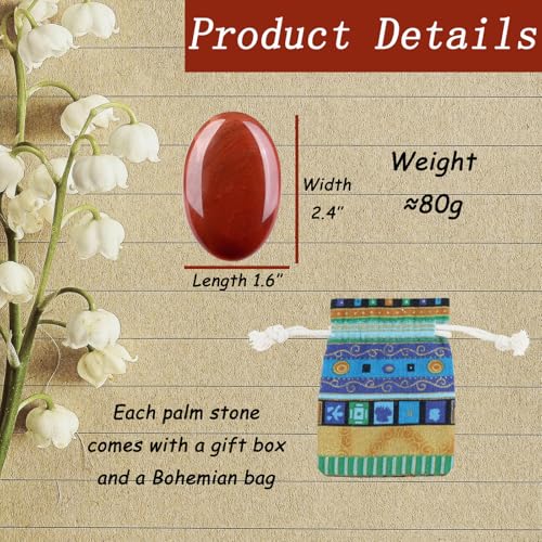DUQGUHO Red Jasper Stone Palm Stone 2.4'' Red Stone Natural Healing Crystal Worry Stone Energy Balancing Polished Stones Blessing Gifts Boho Pocket Stone 1PCS