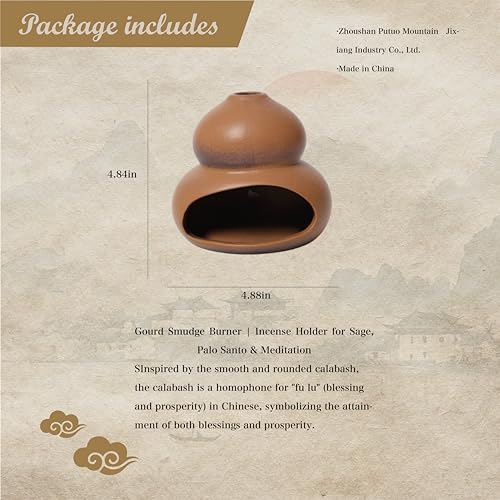 Gourd Incense Burner - Elegant Ceramic Smudge Bowl & Sage Holder for Spiritual Space Cleansing, Focused Meditation, Yoga Practice and Peaceful Home Ambiance gourd