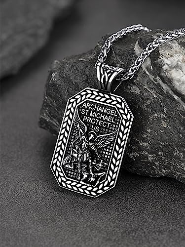 FaithHeart Saint Michael Necklace, Stainless Steel Archangel St Michael Shield/Coin/Dog Tag Pendant Necklaces for Men, Catholic Prayer Jewellery - With Gift Box Octagon-Steel