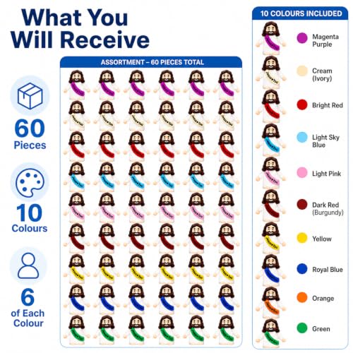60 Pcs Mini Jesus Figurines, 10 Colours Jesus Religious Party Favours