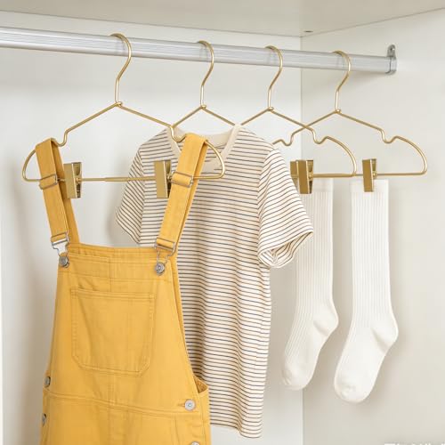 12.6" Children Gold Clothes Hangers with Clips,10 Pack,Newborn Kids Non Slip Durable Space Saving Clothes,Standard Hangers Heavy Duty Saving Space