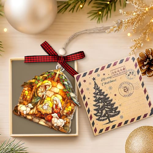 Nativity Ornaments - Religious Christmas Ornaments - Nativity Scene Ornament for Christmas Tree - Christian Gifts for Women, Baby Jesus - Hanging Faux Faux Stained Glass 2025 Nativity Ornament 2025