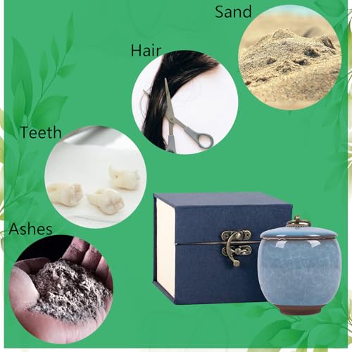Small Urns for Human Ashes,Ceramic Memorial Mini Ashes Urns,Hold 5.5 Cubic Inches of Ashes,For Human Or Pet Ashes,Beautiful Mini Sharing Funeral Urns with Exquisite Box (Light blue) Light Blue