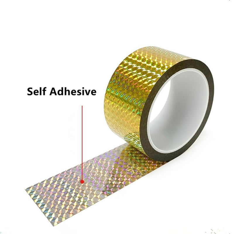 Self-Adhesive Holographic Reflective Tape Prism Tape Holographic Reflective Tape for Keep Birds Away, Craft Projects, DIY Art, Home, Daily Use (Gold, 1 Inch x 55 Yard) Gold