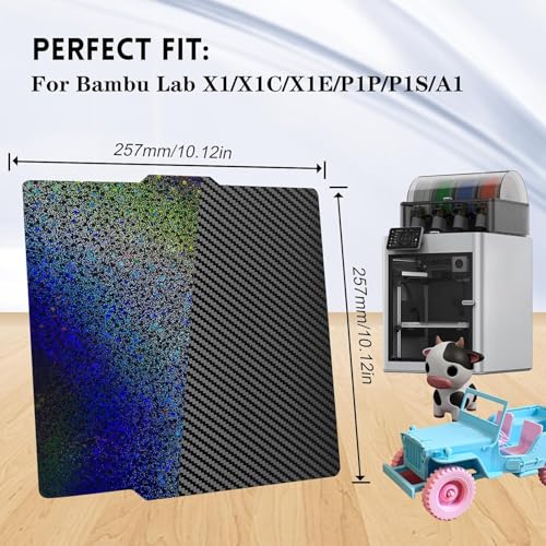 IdeaFormer 257x257mm Bambu Labs Build Plate Carbon Fiber PET+ Starry PEY Build Plate for Bambu Lab X1/P1P/P1S/X1C/A1 3D Printers, Plate Double Sides Spring Steel Flexible Platform
