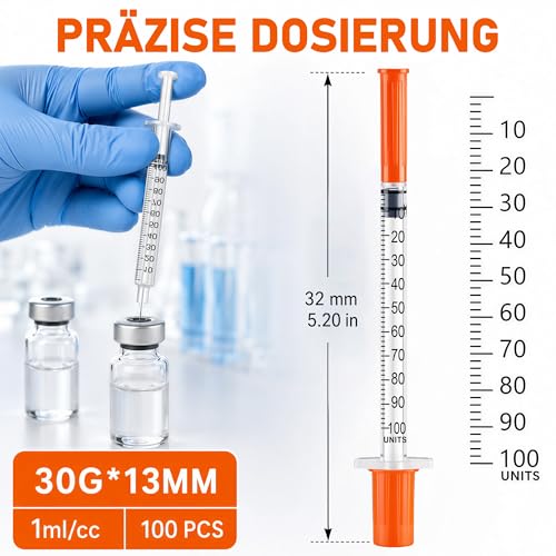 100pcs 1ml/cc 30G x 13mm Plastic Multipurpose Measuring Tools | Teril individually wrapped clear scale plastic tube for refilling liquids scientific laboratories, pet feeding 100 Stück 1ml 30G x 13mm