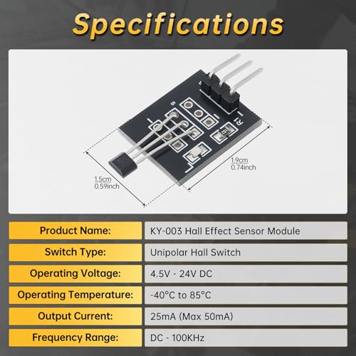 DiGiYes KY-003 A3144E Hall Effect magnetic sensor modules, 10-pack, 4.5V-24V sensors