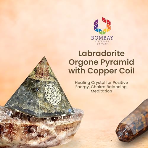 Labradorite Orgone Pyramid Handmade – Orgonite Crystal Pyramid with Copper Coil – Meditation Decor, Spiritual Desk Accent, Chakra Inspired Home & Office Gift Labradorite
