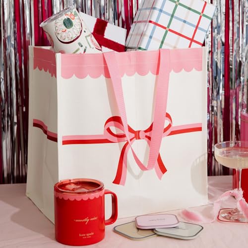 kate spade new york Stainless Steel Insulated Holiday Mug with Handle and Lid, 16 Ounce Double Wall Tumbler, Reusable Coffee Travel Mug for Hot and Cold Drinks (Mostly Nice)