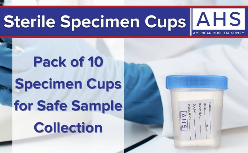 [Australia - AusPower] - AHS American Hospital Supply Sterile Specimen Cups | Sterile Urine Cups with Lids | Single-Use Urine Sample Containers with Screw On, Leak-Resistant Lid, (Pack of 10) 4 Oz. Pack of 10 