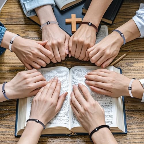 Flonge 6 Pcs WWJD Bracelet: Christian Cross Braided Bracelet Adjustable Rope with Wristband Knot Religious Gift for Men Women