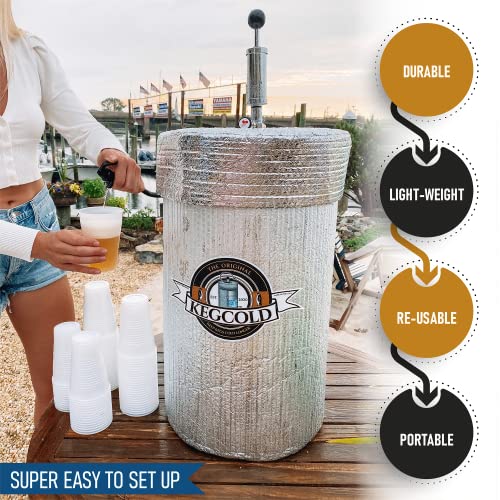 KEGCOLD portable keg cooler insulator, foldable and lightweight, keeps 1/2 & 1/4 size kegs insulated and easy to set up.