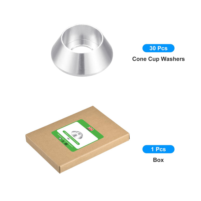 [Australia - AusPower] - uxcell M5 Cone Cup Countersunk Washers, 30 Pcs Anodized Aluminum Gaskets Cup Head Washer Gasket, Cup Screw Counterbore Gasket for Mechanical Accessories Parts, Silver 