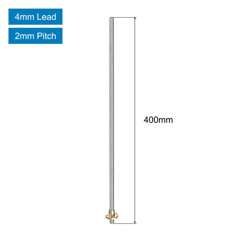 [Australia - AusPower] - uxcell 2 Pcs 400mm / 16 Inch Tr8x4 Stainless Steel Lead Screw with T8 Brass Nut - [ Acme Thread, 2mm Pitch, 8mm Lead ] for 3D Printer Z Axis, CNC Machine 