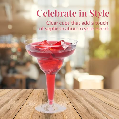 Prestee 50 Clear Plastic Margarita Glasses, 12oz - Heavy Duty Margarita Glasses Disposable for Cinco de Mayo Party Decorations, Taco Party, Plastic Cocktail Cups Large (50 Count)