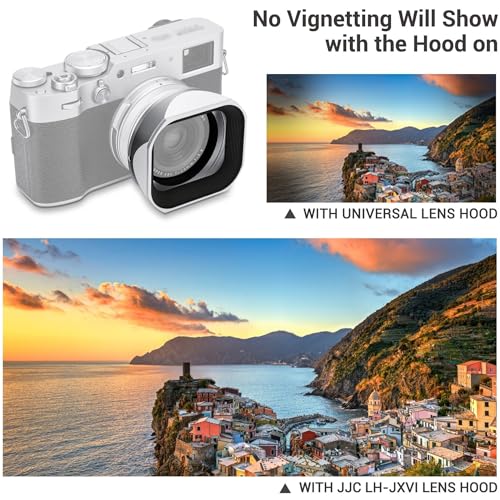 Square Metal X100VI Lens Hood with Lens Cap,Lens Shade Protector for Fujifilm Fuji X100VI X100V X100F Camera Replaces Fujifilm Fuji LH-X100 Lens Hood,with Lens Filter Adapter Ring & Lens Cap Black